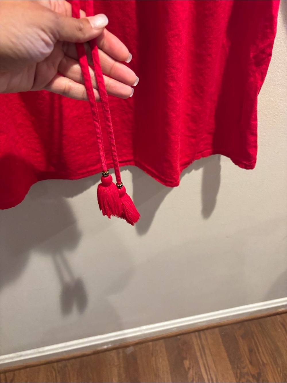 Knox Rose Bright Red Embroidered Tie-Front Blouse - Picture 4 of 6